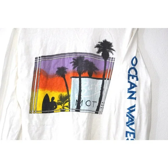 Vintage Ocean Waves Surfing Long Sleeve T Shirt Large - Picture 2 of 4